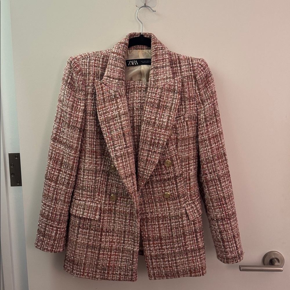 Zara Pink Tweed Blazer and skirt matching set